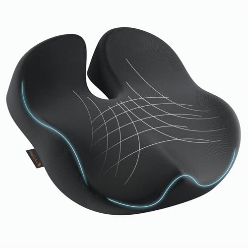 ProtoArc Comfort Seat Cushion - Ergonomic Coccyx Cushion for Tailbone Pain Relief, Non-Slip Memory Foam Seat Pad for Office Chair, Car, Desk Chair, Gamming Chair, Wheelchair, Airplane - Black