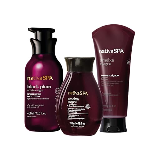 O Boticário Nativa SPA Ciruela Negra Set Regalo Cuidado de la Piel con 3 Productos | Crema Hidratante Corporal 400ml, Aceite Corporal Perfumado 200ml y Gel de Ducha y Baño 200g