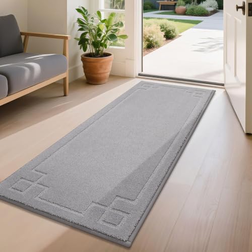 BEQHAUSE Door Mat 24" x 60", Non-Slip Door Mats Indoor Washable, Light Grey