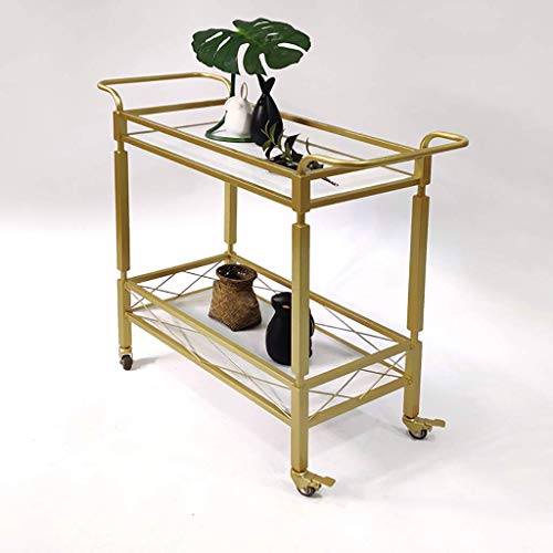 Kxa 2-Tier Wrought Iron Wine Water Rack Service Trolley Home Hotel Restaurant Wine Multifunctional Storage Trolley (Gold, 89 * 82 * 38Cm) #TOP4