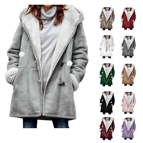 Winter Coats for Women 2024 Plus Size Fleece Coat Sherpa Lined Coat Button Hooded Jacket Warm Long Coat Parka Coat