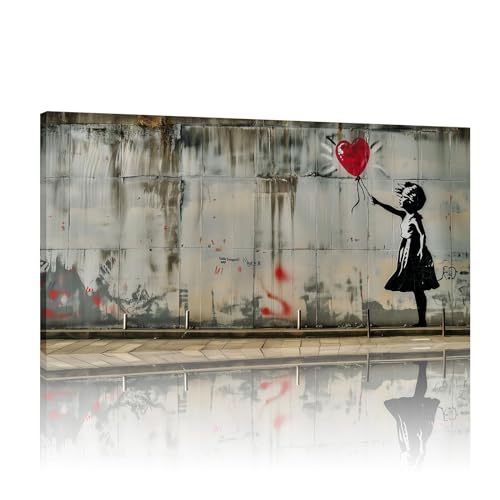 Graffiti Banksy fille au ballon rouge pour habiller un grand mur vide blanc