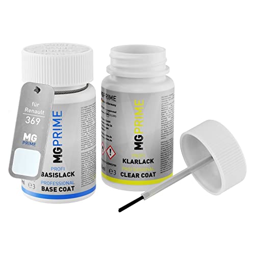 MG PRIME Autolack Lackstift Set für Renault 369 Blanc Glacier/Arktis-Weiss Basislack Klarlack je 50ml