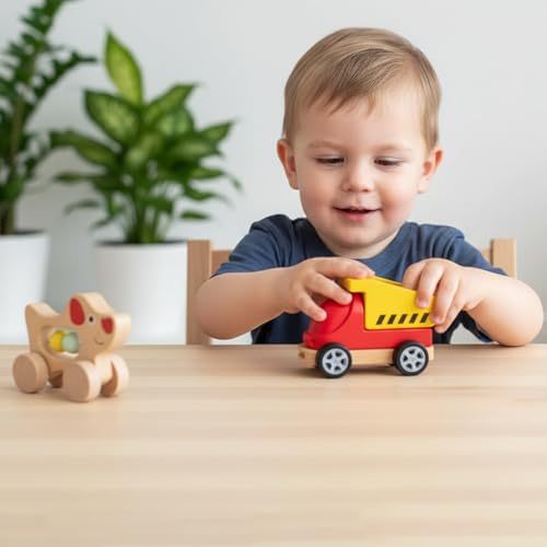 Wooden Rattle for Baby, Montessori Infant Toys Set with Pull Along car, Soft Cloth Book, Hand Rattles,Developmental Toy for 1 Year Old Girl Boy Birthday Gift — view 6