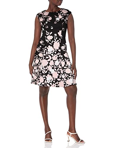 London Times Women's Perfect Versatile Scuba Crepe Fit & Flare Dress Event Guest Of Occasion Office Career, Black/Blush #TOP24