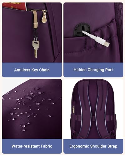 Image of LIGHT FLIGHT Travel Backpacks Laptop Backpack for Women 15.6 inches Computer Bags for Work Travel College, Gifts for Women, Purple