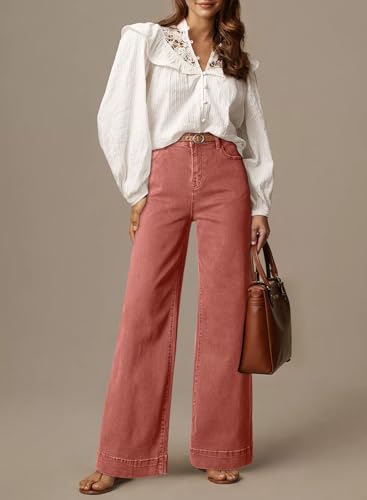 Image of Dokotoo Women's Casual High Waisted Jeans Stretch Wide Leg Loose Denim Pant