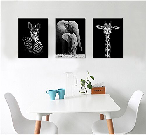 Visual Art Decor Black And White African Wildlife Canvas Wall Art Animal Zebra Giraffe Elephant Portrait Picture Poster Artwork For Home Living Room Bedroom Room Kids Room Office Wall Decoration Ready To Hang #TOP4