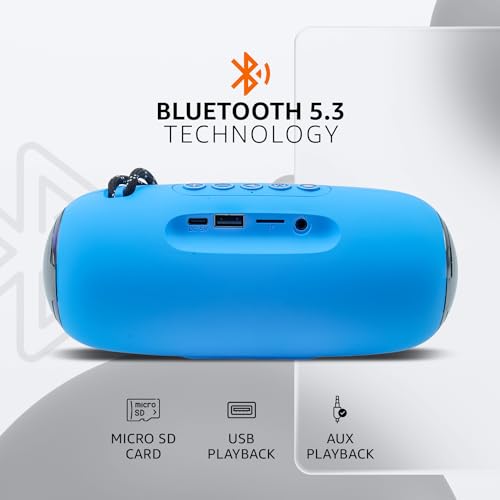 Image of (Refurbished) Amazon Basics B10 10W RMS Bluetooth Speaker with 2000 mAh Battery | Up to 8 hrs of playback | RGB | Bluetooth 5.3, AUX in, USB & Micro SD Card Connectivity | Type-C Charging (Blue)