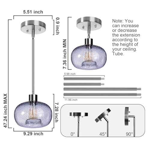 Messled HL MP02 Pendant Lights Kitchen Island, Hand Blown Glass Blue Modern Marble Seeded Bubbles Pendant Light Fixtures thumb #3
