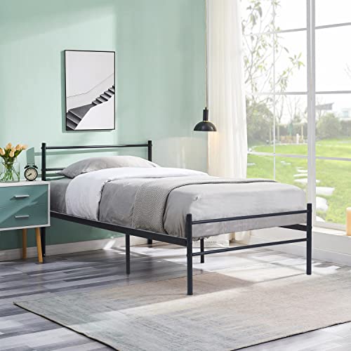 H.J WeDoo Struttura per Letto Singolo Struttura in Metallo con Ampio Contenitore, per Dormitorio per Camera da Letto per Adolescenti Adulti 90 x 190 cm - Nero