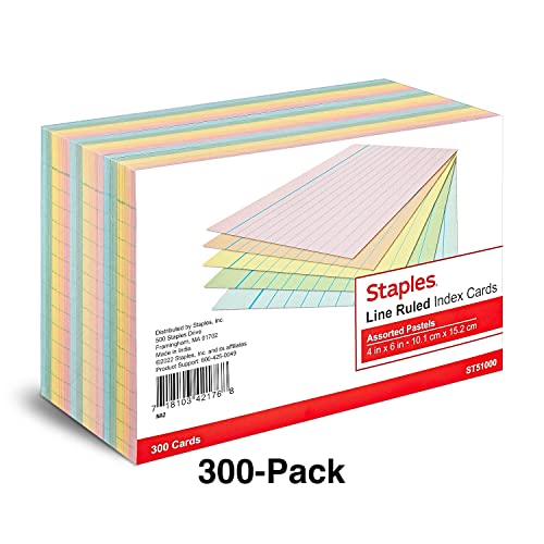 Staples 916355 Ruled 4-Inch X 6-Inch Index Cards Assorted Pastel 300/Pack (51000) #TOP1