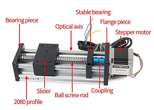 RATTMMOTOR CNC Linearführung, Effektiver Hub L-400mm Linearantrieb Kugelumlaufspindel Lineartisch-Aktuators mit Nema23 Schrittmotor 1,8°, 3A, 1,2N.m für cnc Fräsmaschine