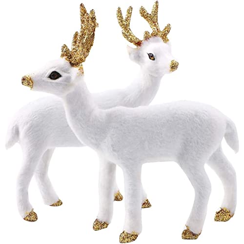 Gcroet Figurines d'animaux de Noël 2 pièces 5, 91x5, 91 Pouces Simulation de Renne Blanc Décoration cerf Debout réaliste pour Les Fournitures Cadeaux fête Noël à la Maison..