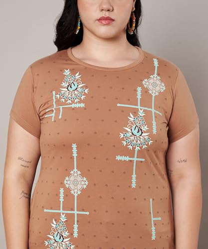 Image of Women Printed Cotton Tshirt with Side Slits & Pocket