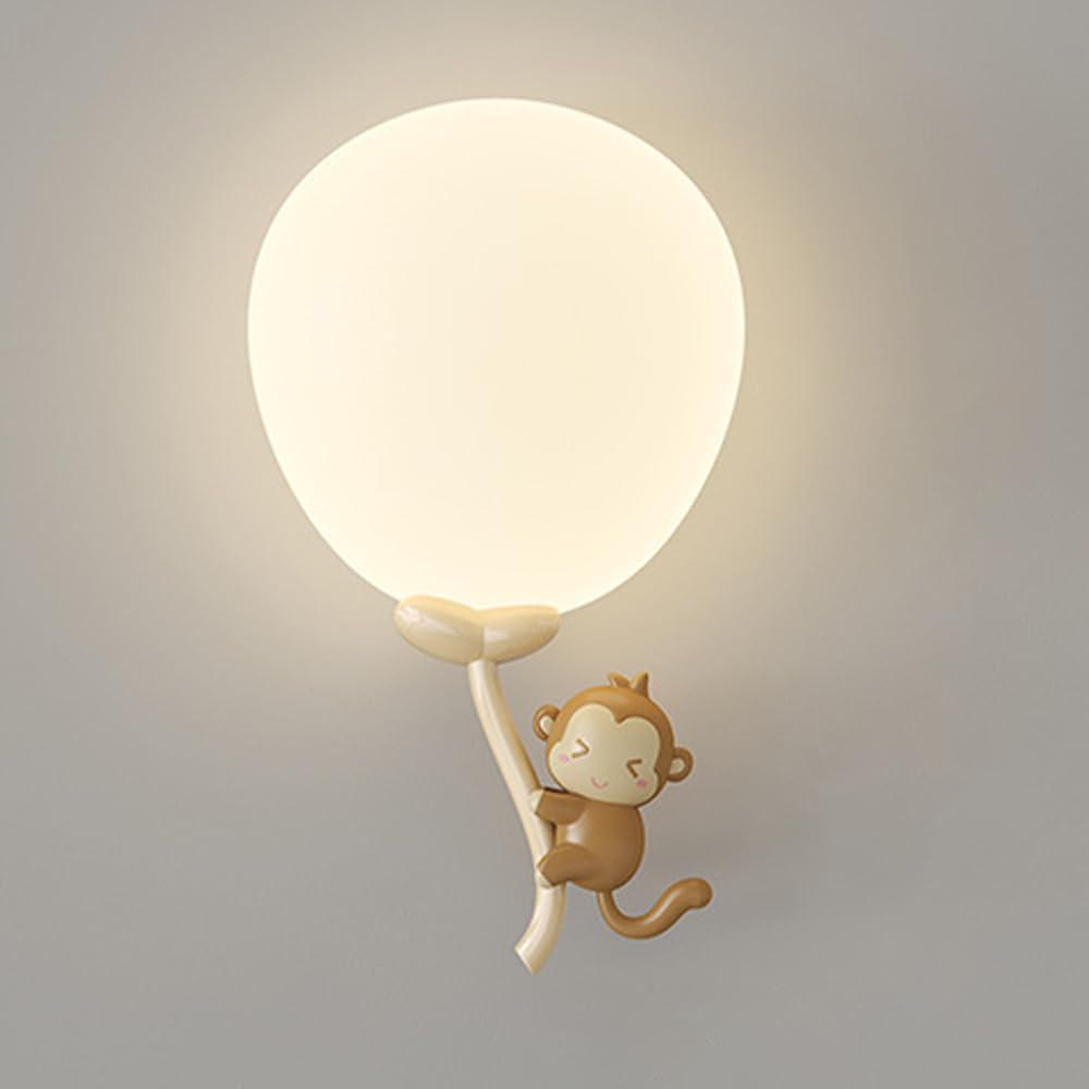 KXEcoLife Wall Sconce LED Balloon Light Cute Animal Cartoon Monkey/Cow Mount Lighting Fixture 12W Hardwired Sconces Bedroom