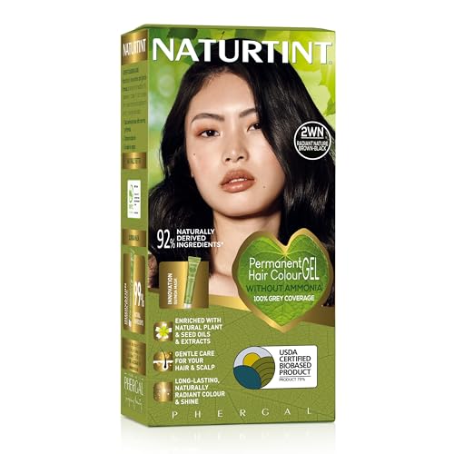Naturtint Permanent Hair Colour Gel 2WN Radiant Nature Brown-Black Plant Enriched Biobased Ammonia Free Long Lasting Grey Coverage and Radiant Colour Nourishment and Protection