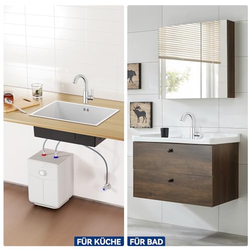 Auralum Küchenarmatur Niederdruck Armatur Küche/Bad, 360°Drehbar Wasserhahn Küche Niederdruck mit 3 Anschluessen Fuer Boiler, Waschbecken Armaturen aus Messing Verchromt