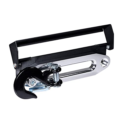 Black Flip-Up License Plate Holder + Half-Link 35000lbs Hook + Silver Steel Hook Stand + Winch Rope Hawse Fairlead for ATV SUV UTV 10