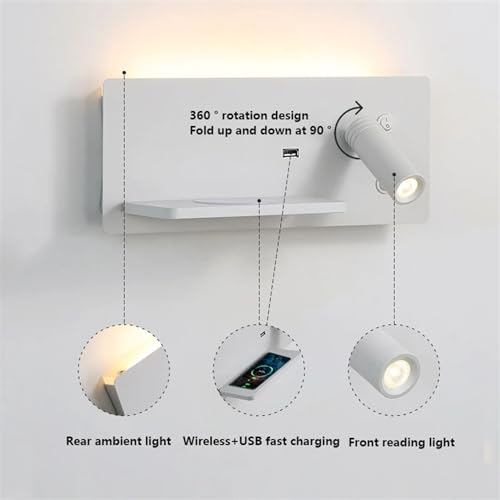Lampe liseuse LED murale blanche pour éliminer les câbles et lire confortablement