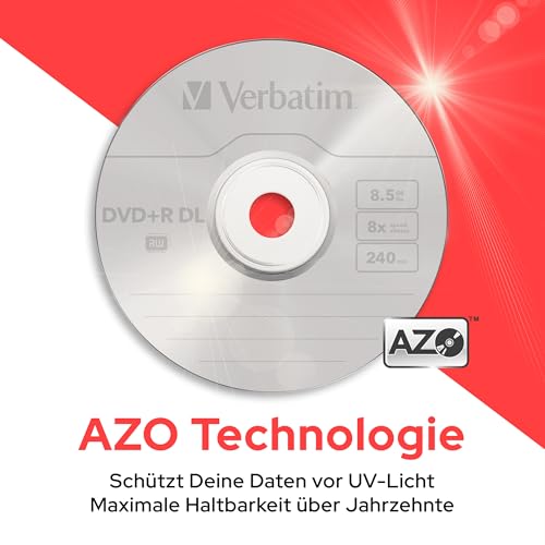 Verbatim DVD+R Double Layer Matt Silver 8.5GB, 50er Pack Spindel, DVD Rohlinge beschreibbar, 8-fache Brenngeschwindigkeit & Hardcoat Scratch Guard, Rohlinge DVD-R, DVD leer