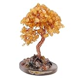 Generic Símbolo de Prosperidad Árbol de la Vida de Cristal Hecho a Mano Base de Rebanada de ágata Árbol de Dinero Envuelto en Alambre de Cobre (Yellow)