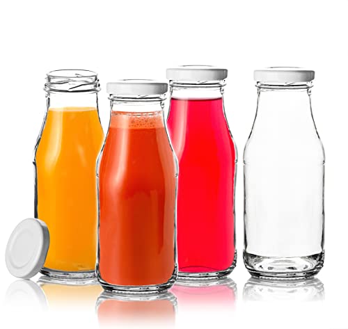 Produktfoto von BigDean 12x Glasflaschen leer mit Schraubverschluss TO43 weiß 250ml – Flasche zum Befüllen von Smoothie, Saft,&hellip;