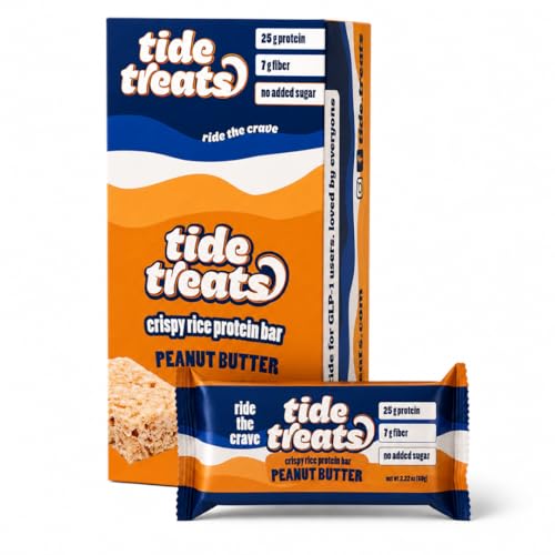 Image of Tidetreats Crispy Rice Peanut Butter Protein Bars - High Protein Snack with 25g Protein, Low Sugar, 7g Fiber, Gluten Free, Clean Ingredients - Healthy Energy Bars - 8 Count | 25g Protein, Low Sugar, 7g Fiber, Gluten Free, Clean Ingredients