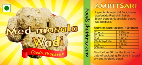 Foods.shopkruz Amritsari Medium Spicy masala wadi 400 grams urad dal badi
