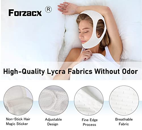Chin Strap for Cpap Users Anti Snoring Devices - Forzacx Breathable Cpap Chin Strap Snoring Solution, Soft Non-Stick Hair Snore Stopper, Elastic Easy to Wear - White