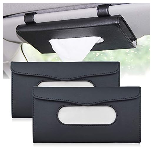 ROLLMOSS 2 Pcs Car Visor Tissue Holder, Car Sun Visor Organizer Tissue Box Holder for Car, PU Leather Car Napkin Holder Backseat Tissue Purse Case Holder (Black)