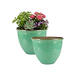 M1SS Set of 2 Ceramic Look Planters – 30cm Glazed Finish Decorative Indoor & Outdoor Flower Pots for Home Decor (TURQUOISE)