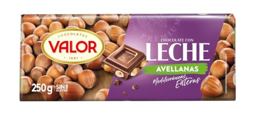Valor - Chocolate con Leche y Avellanas Enteras, 250 g | Chocolate con avellanas y tableta de chocolate con leche, frutos secos enteros, 250 g