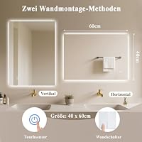 Archaluxe Badspiegel mit Beleuchtung 40x60cm Badezimmer Spiegel LED Dimmbar – Ansicht 3