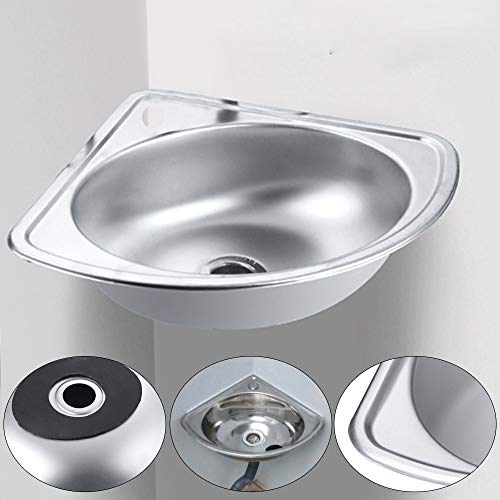 Winus Corner Basin Sink, Stainless Steel Triangle Wash Basin Thick Small Sink Corner Wall-Mounted Single For Rv Caravan Camper Boating Kitchen Washing Sink Thick+Strainer+Down Pipe #TOP4
