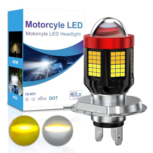 Sidaqi H4 LED Motorcycle Headlight Bulb Yellow&White,2800LM 300% Brightness HB2 9003 H4 LED Headlight Bulbs for Motorbike Scooter Hi/Lo Beam Conversion Kit 12-80V