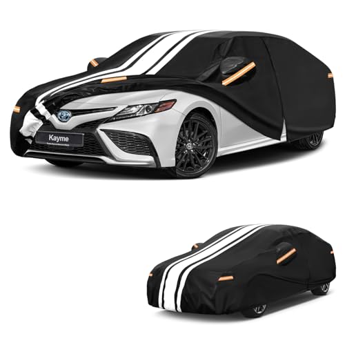 Kayme Heavy Duty Car Cover Custom Fit for Toyota Camry Sedan/Solara (1991-2025), Outdoor Full Exterior Cover with Tape and Towel, Rain Snow Sun UV Pro