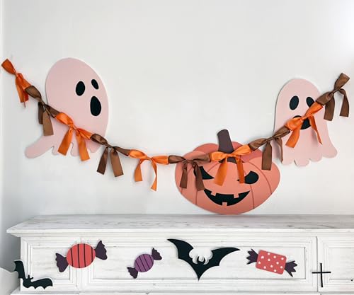 Image of Fall Bow Knot Garland | 6ft Linking Satin Bow Banner with 3ft Extend Ribbon for Thanksgiving Party, Autumn Banners Signs, Brown Bed Decor (Orange & Brown, 6ft)