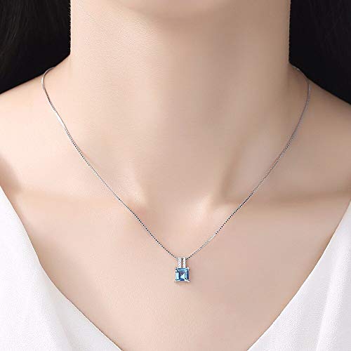 Collier pendentif bleu topaze véritable coupe coussin en argent et sa chaîne de 40 cm