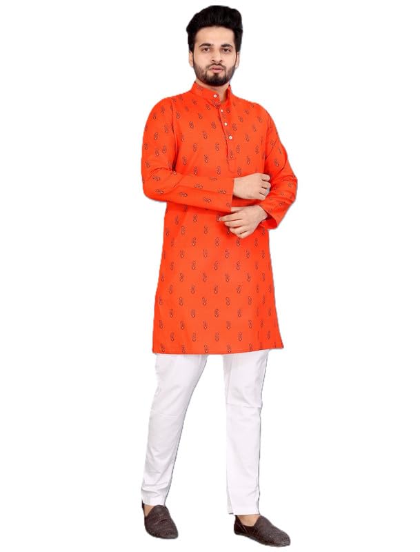 Mens Cotton Blend Printed Kurta with Pajama Comfortable FitPT-39-picture-40