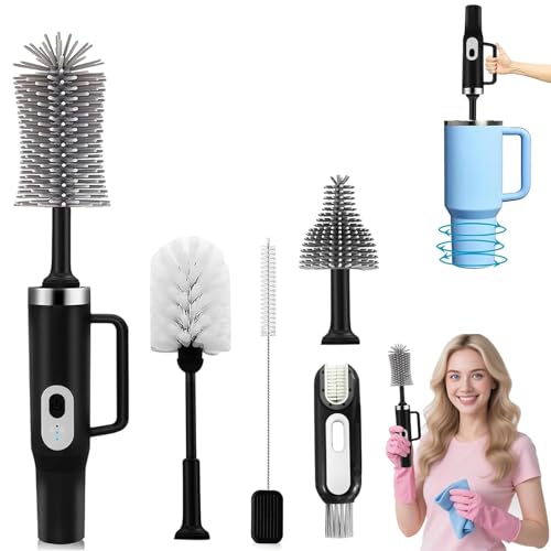 Image of 5 in 1 Electric Bottle Brush Cleaner Compatible Stanley Bottle Brush Straw Cleaner Multifunction Rechargeable IPX6 Waterproof Extra Long Design for Stanley Cup, Sports Bottle and More (Black)