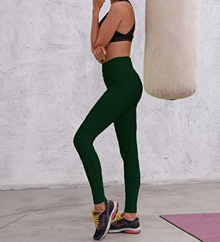 AIMILIA Butt Lifting Anti Cellulite Leggings for Women High Waisted Yoga Pants Workout Tummy Control Sport Tights Dark Green - Thumbnail 5