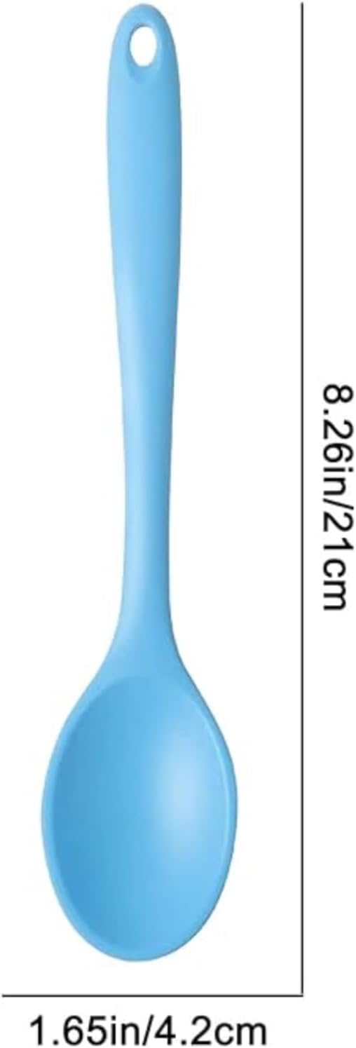 4PCS Small Silicone Spoons for Eating, Nonstick Mixing Spoons Set, Heat Resistant Cooking Baking Stirring Serving Spoons, Multi-Color Kitchen Utensils (Blue, Cyan, Green, Gray)
