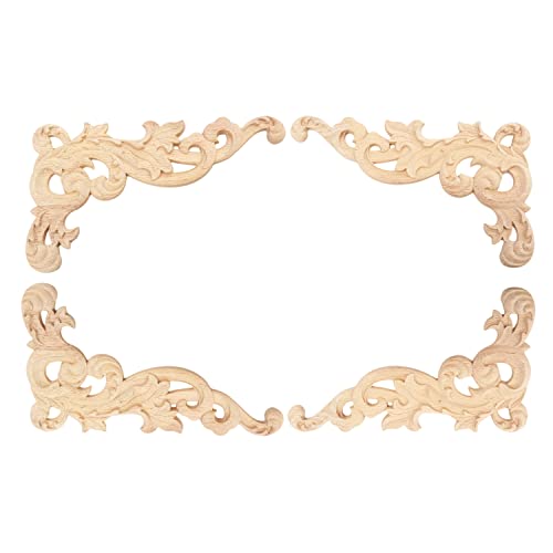 MUXSAM Wood Carved Appliques Onlays, 2-Pair Unpainted Wooden Carvings Decal