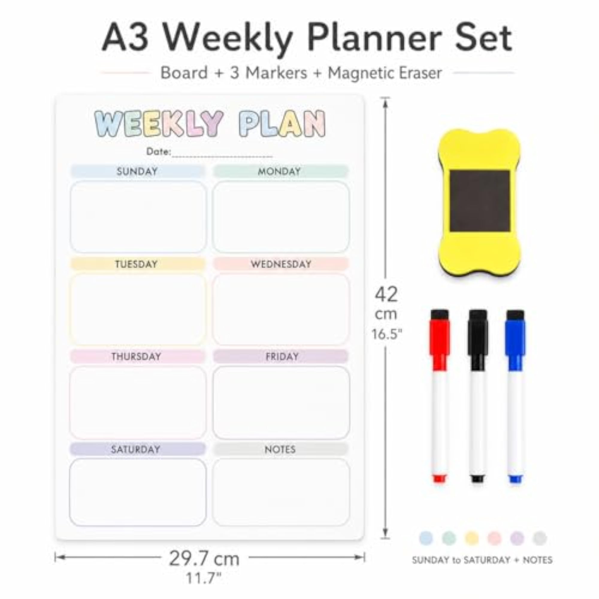 Magnetic Weekly Planner for Fridge, Dry Erase Calendar Board