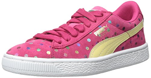 PUMA Suede Dotfetti JR Sneaker (Little Kid/Big Kid),Rose Red/Mellow Yellow,6 M US Big Kid