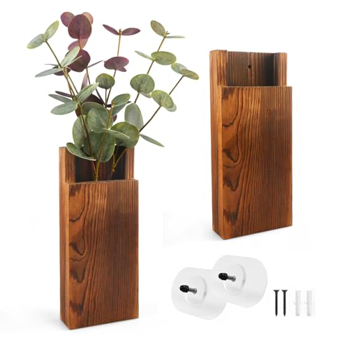 Wooden Wall Vase - 2 Pack Large Hanging Vase Plant