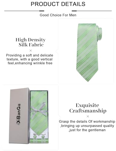 Image of DiBanGu Mens Striped Tie Silk Woven Necktie and Pocket Square Cufflinks Tie Clip Set Wedding Business Formal Gift Tie for Men
