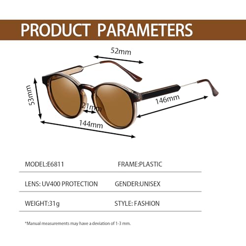 Classic Round Retro Women's Sunglasses，Polarized Sunglasses for Women (1, Tea Frame)3