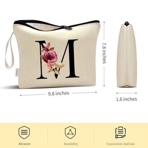 Image of Vavabox A-Z Personalized Makeup Bag, Birthday Gifts for Women Mom, Gifts for Best Friend, Bride Bridesmaid Cosmetic bag (M, Cream Yellow)